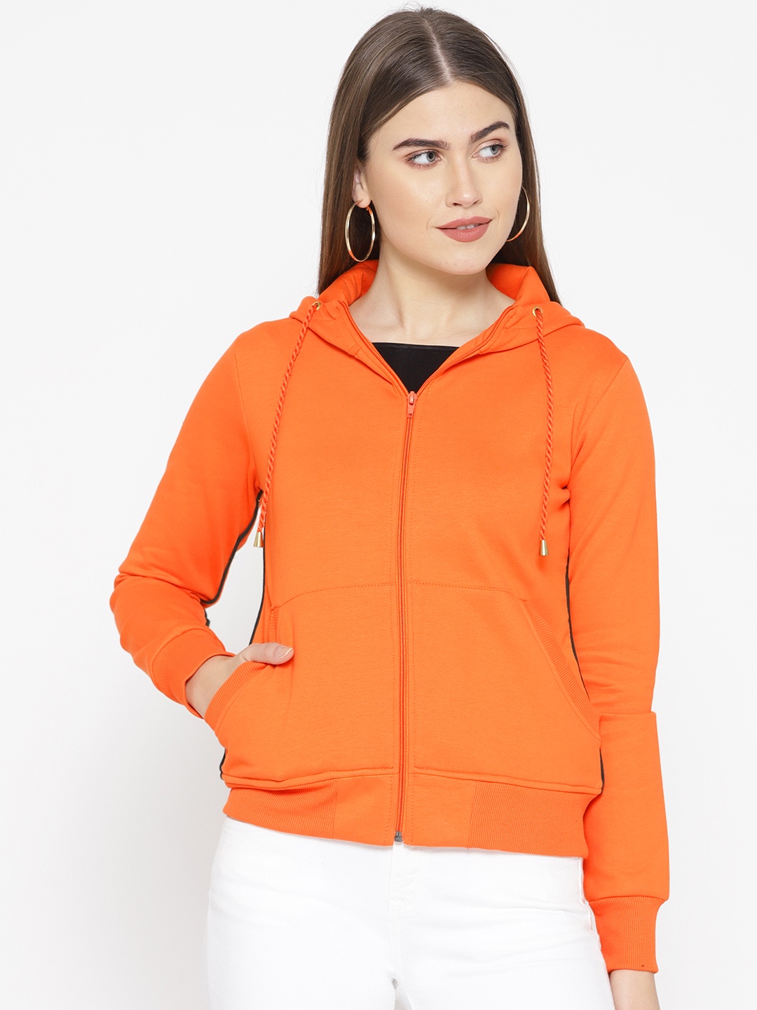 

Alsace Lorraine Paris Women Orange Solid Hooded Sweatshirt