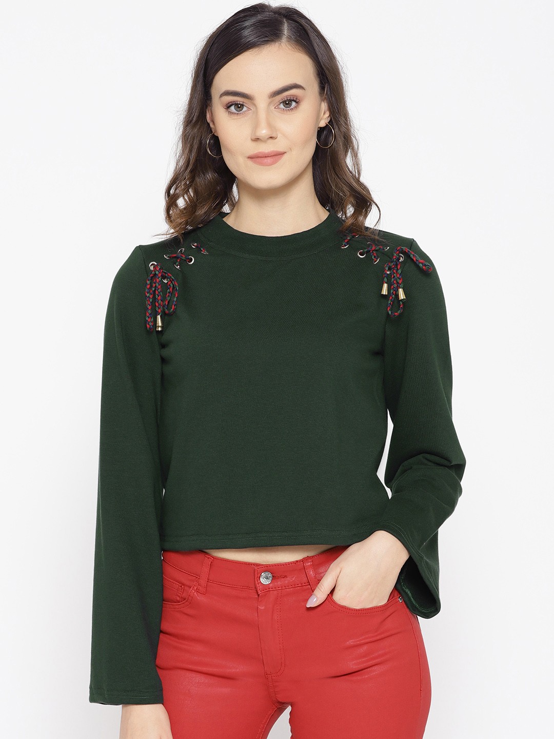 

Alsace Lorraine Paris Women Green Solid Cropped Sweatshirt