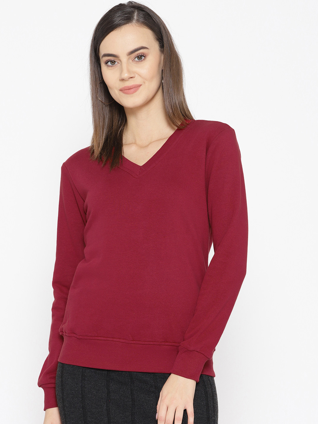 

Alsace Lorraine Paris Women Maroon Solid Sweatshirt