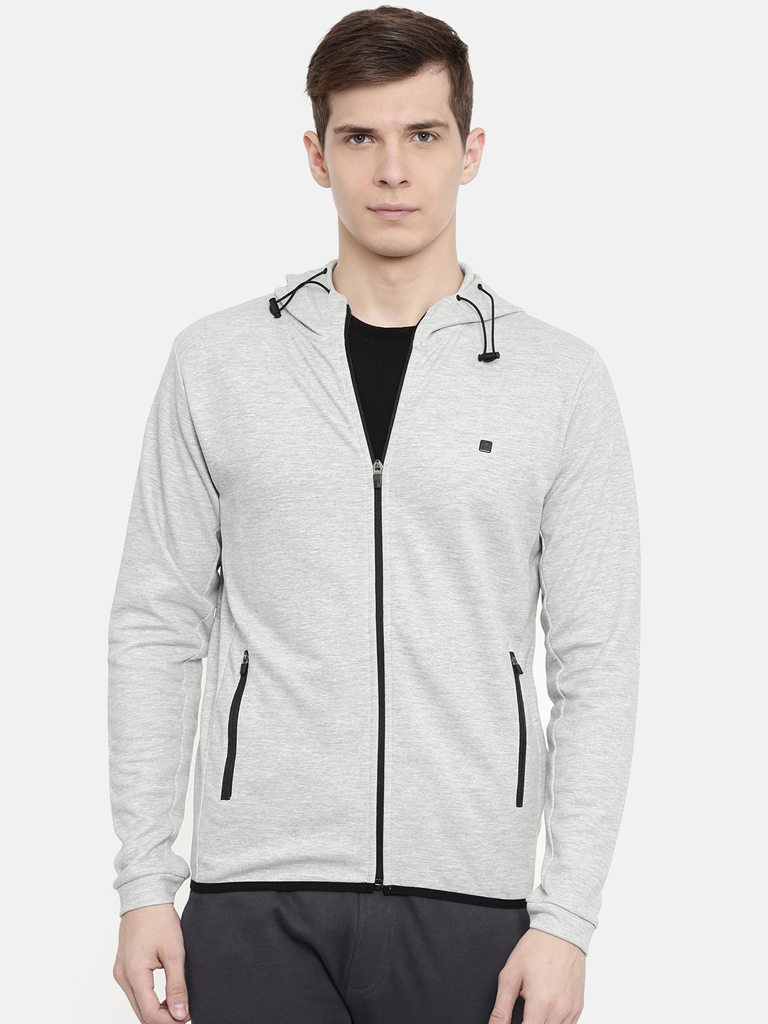 

Proline Active Men Grey Melange Perma-Clean Solid Hooded Sweatshirt