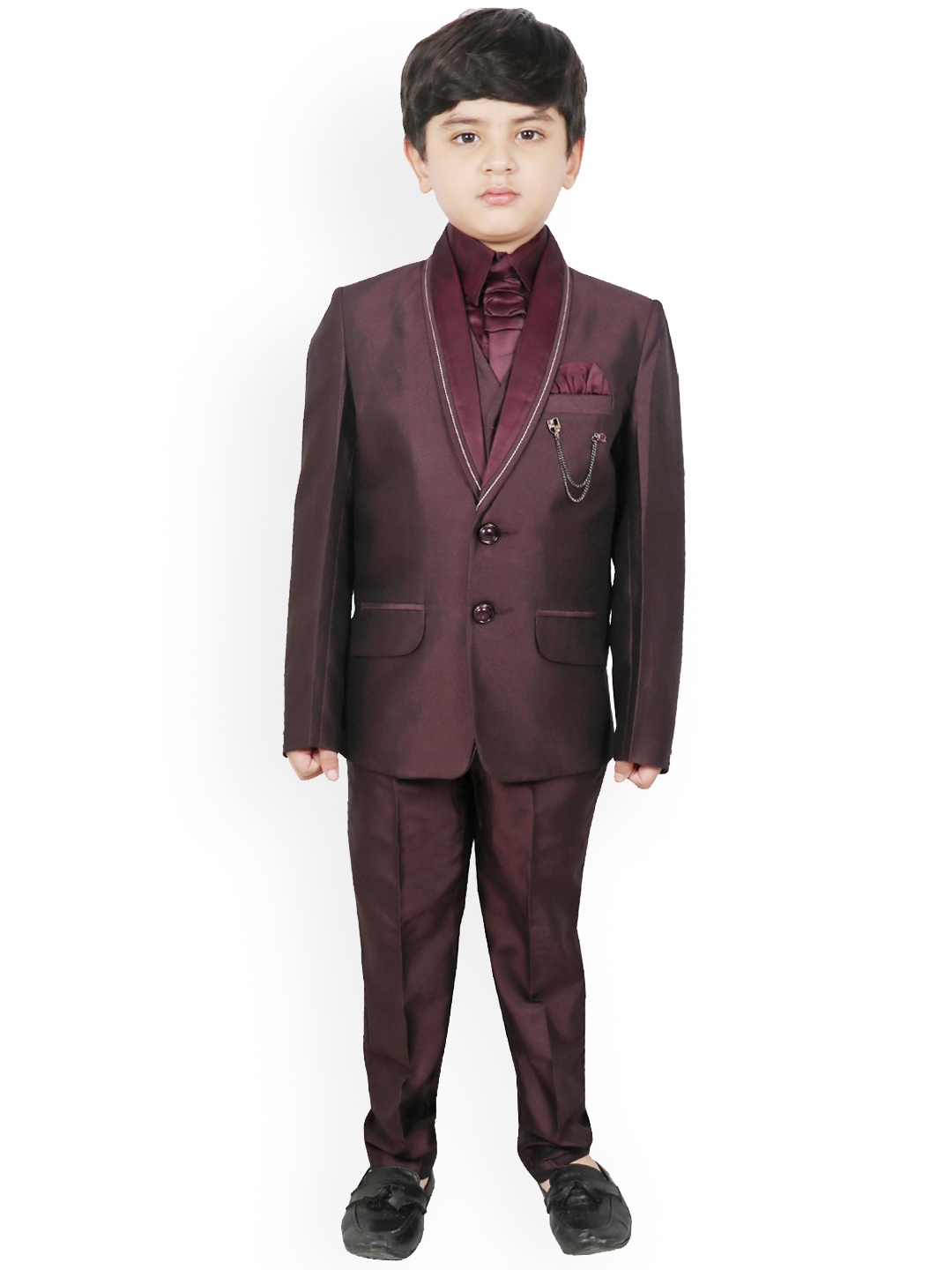 

SG YUVRAJ Boys Burgundy Solid Single-Breasted Suit