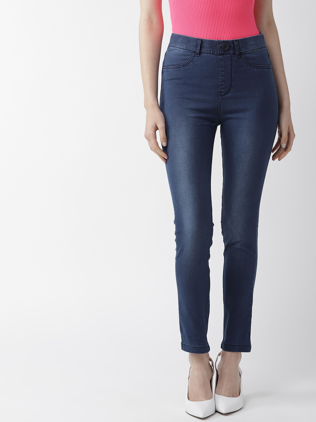 

Xpose Women Navy Blue Washed High-Rise Slim Fit Jeggings