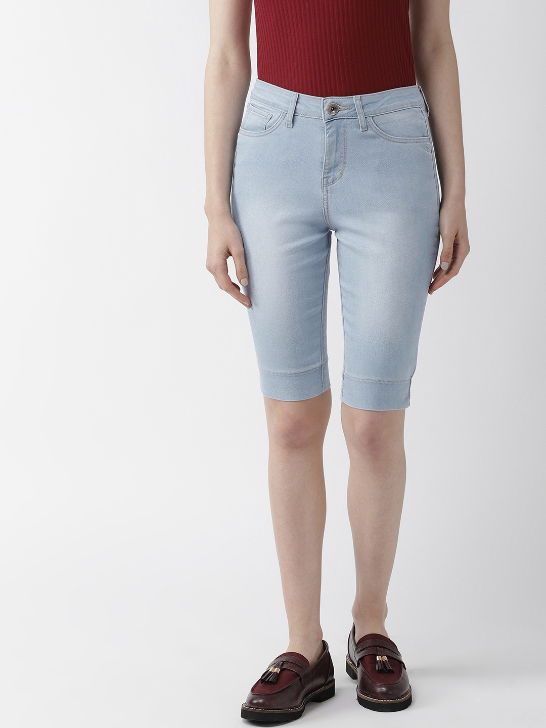 

Xpose Women Blue Solid Skinny Fit Denim Capris