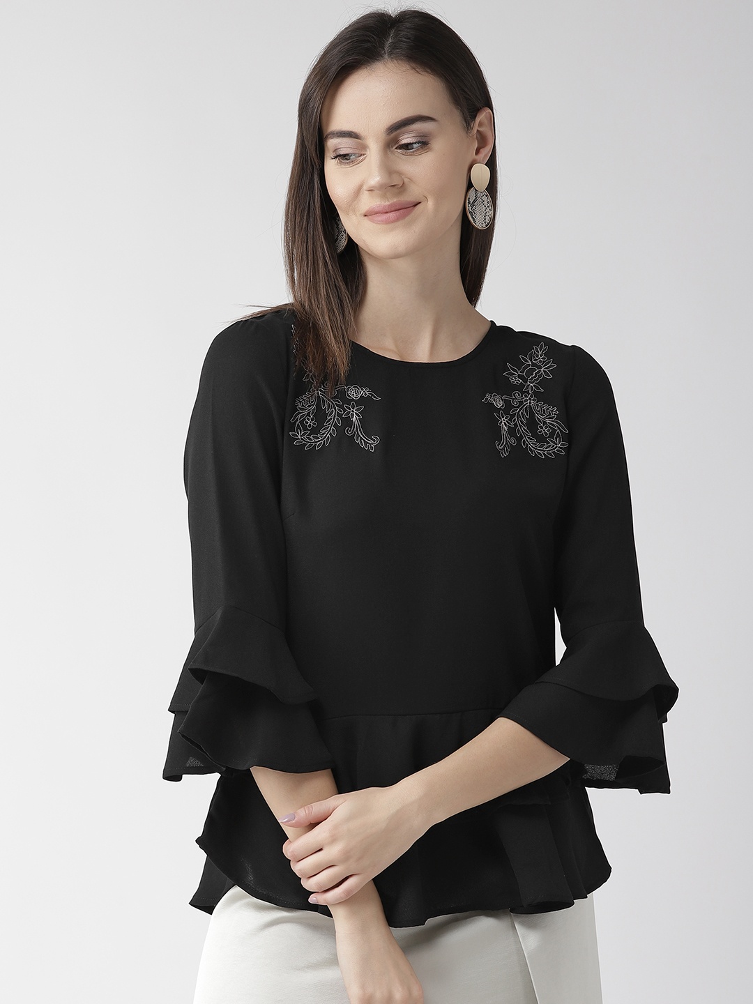 

Marks & Spencer Women Black Embroidered Detail A-Line Top