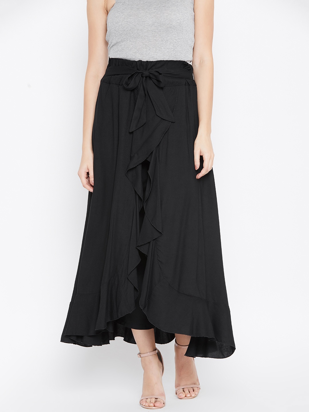

Cottinfab Women Black Solid Layered Skirt
