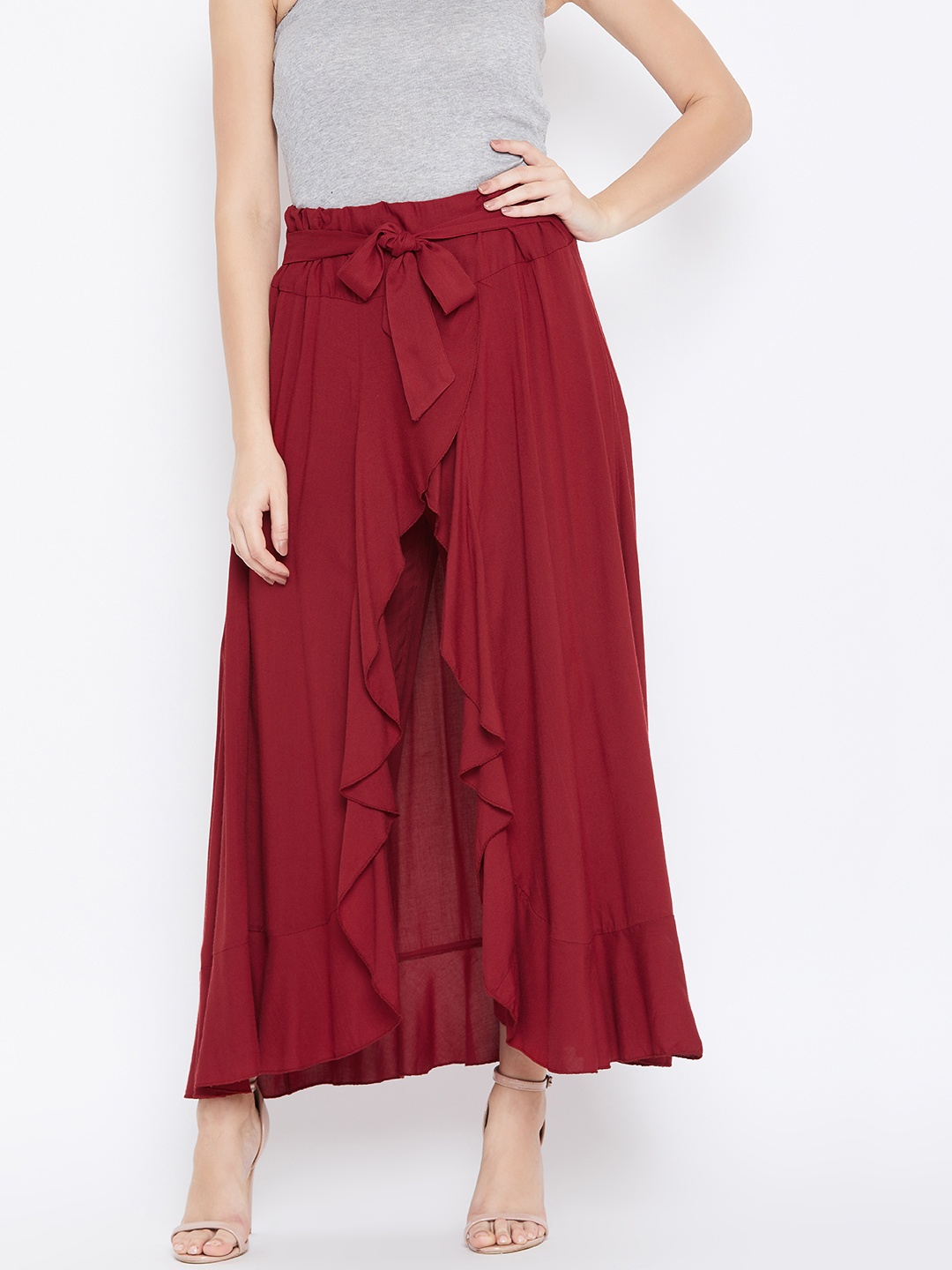 

Cottinfab Women Maroon Solid Layered Skirt