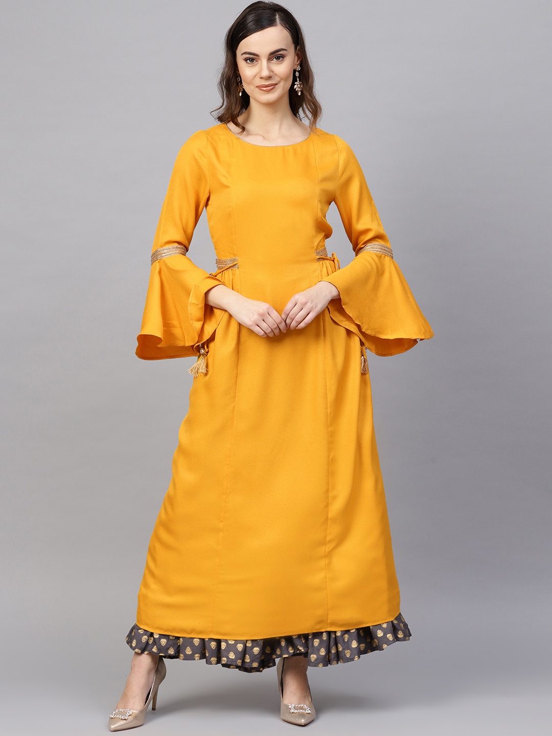 

RARE ROOTS Women Mustard Yellow Solid A-Line Kurta
