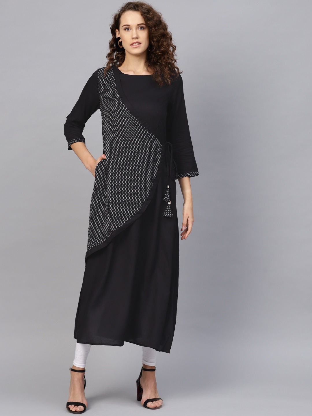 

RARE ROOTS Women Black Solid A-Line Kurta