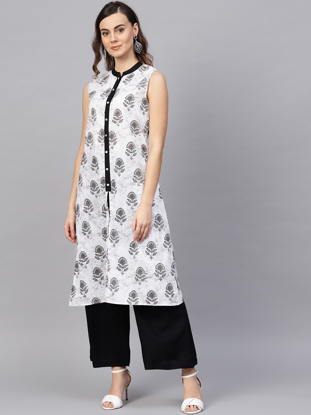 

RARE ROOTS Women White & Black Khari Print Kurta with Palazzos