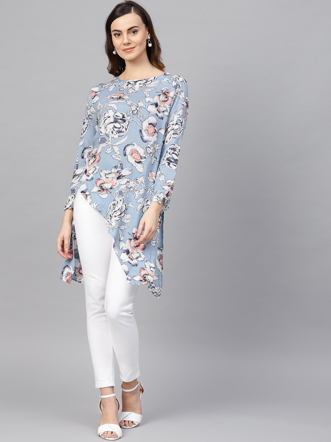 

RARE ROOTS Women Blue & Off-White Floral Printed A-Line Kurta