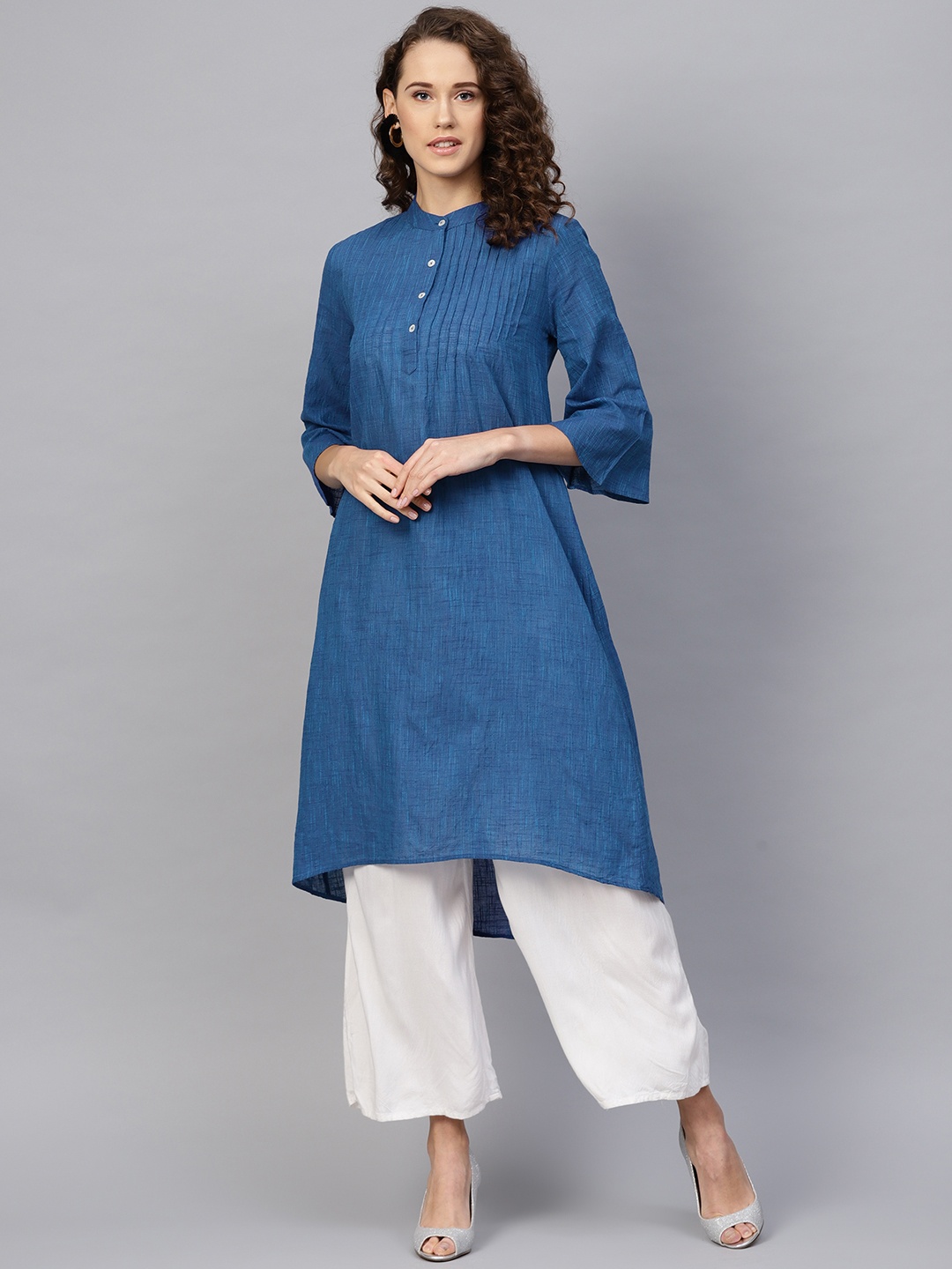 

RARE ROOTS Women Blue Handloom Woven Design A-Line Kurta