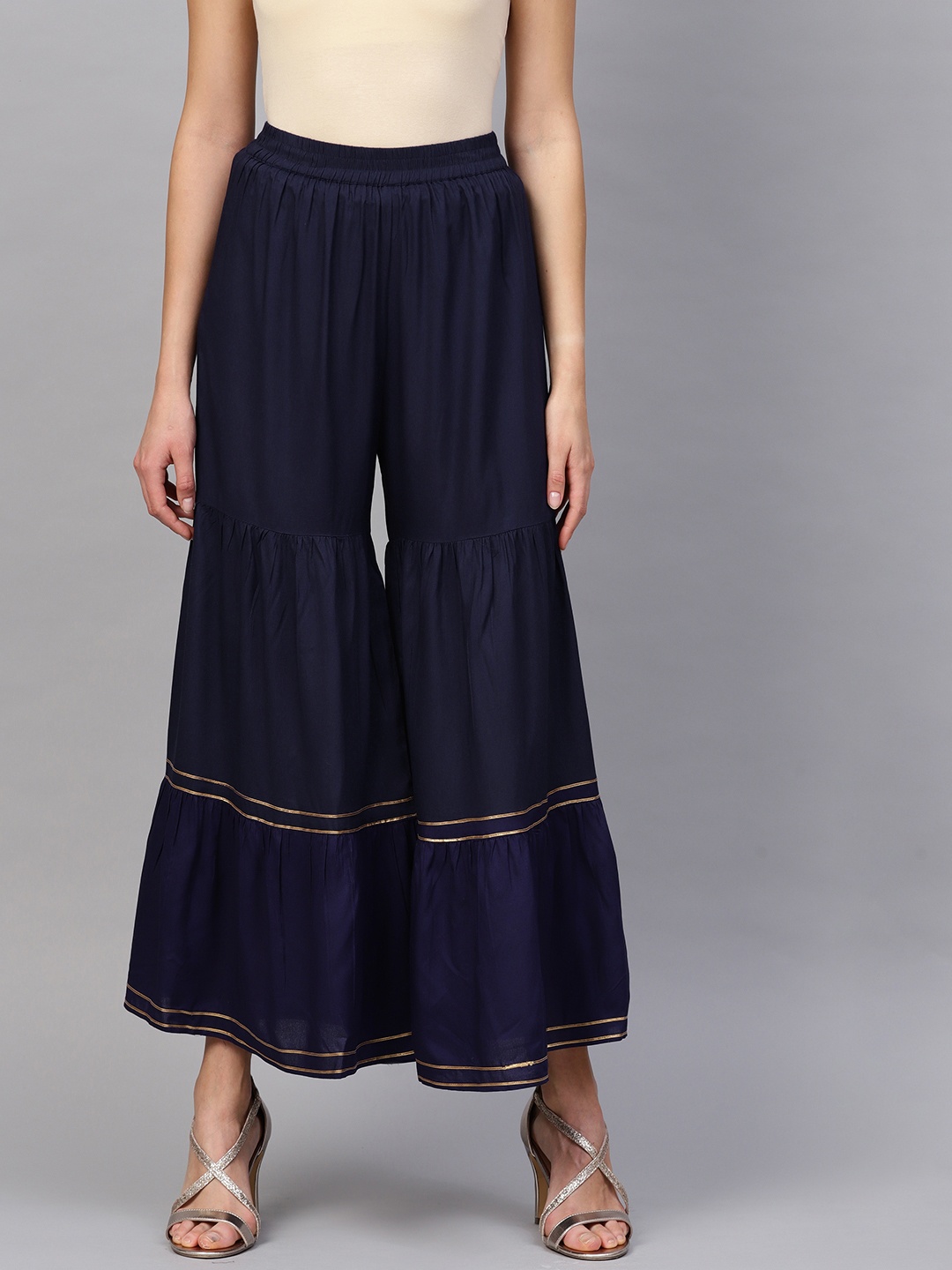 

RARE ROOTS Women Navy Blue Solid Flared Sharara