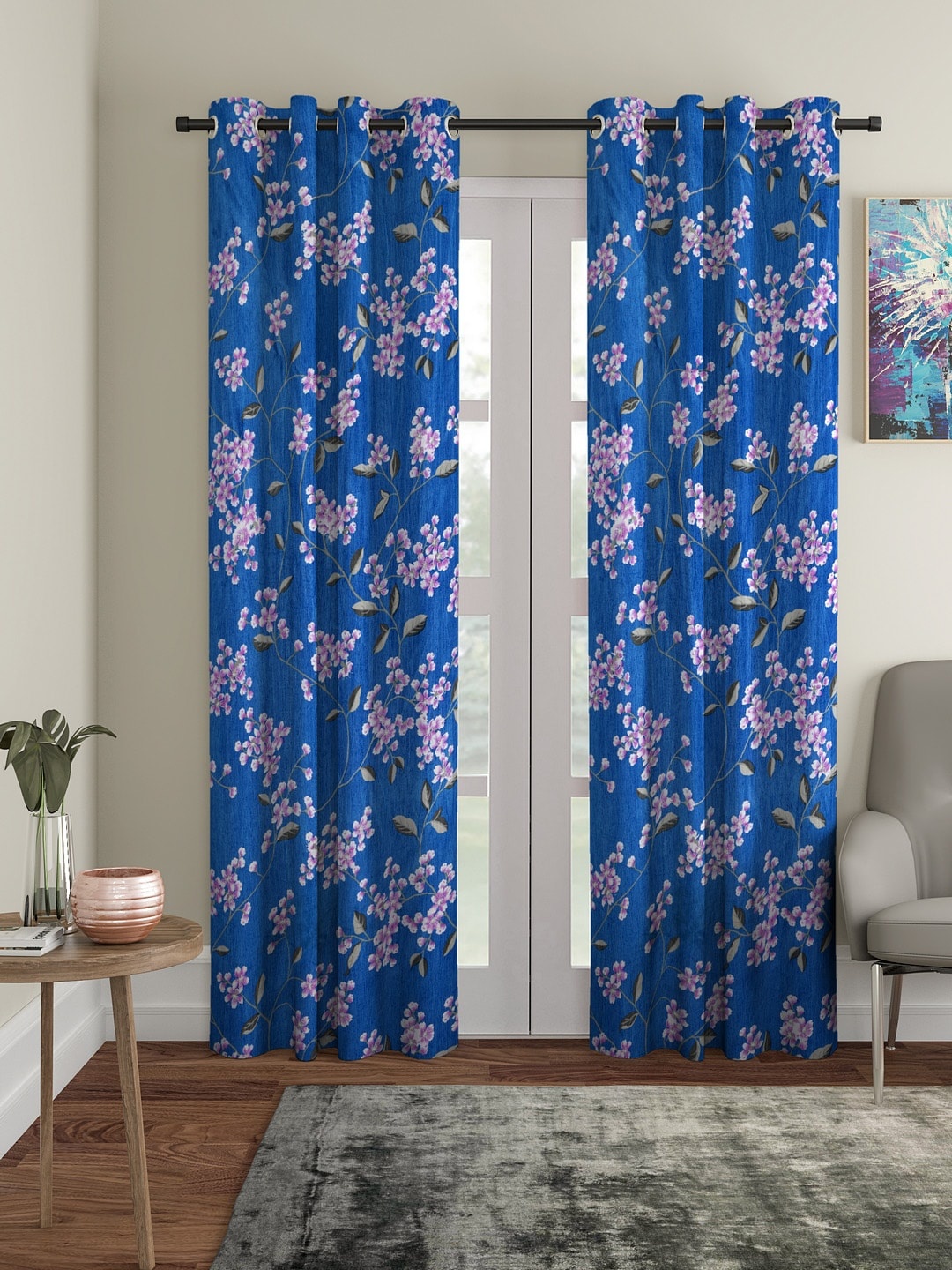 

Cortina Set of 2 Floral Printed Door Curtains, Blue