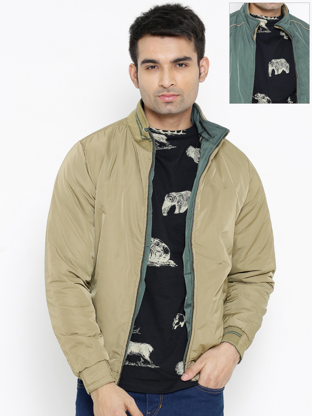 

Allen Solly Olive Brown & Green Reversible Jacket