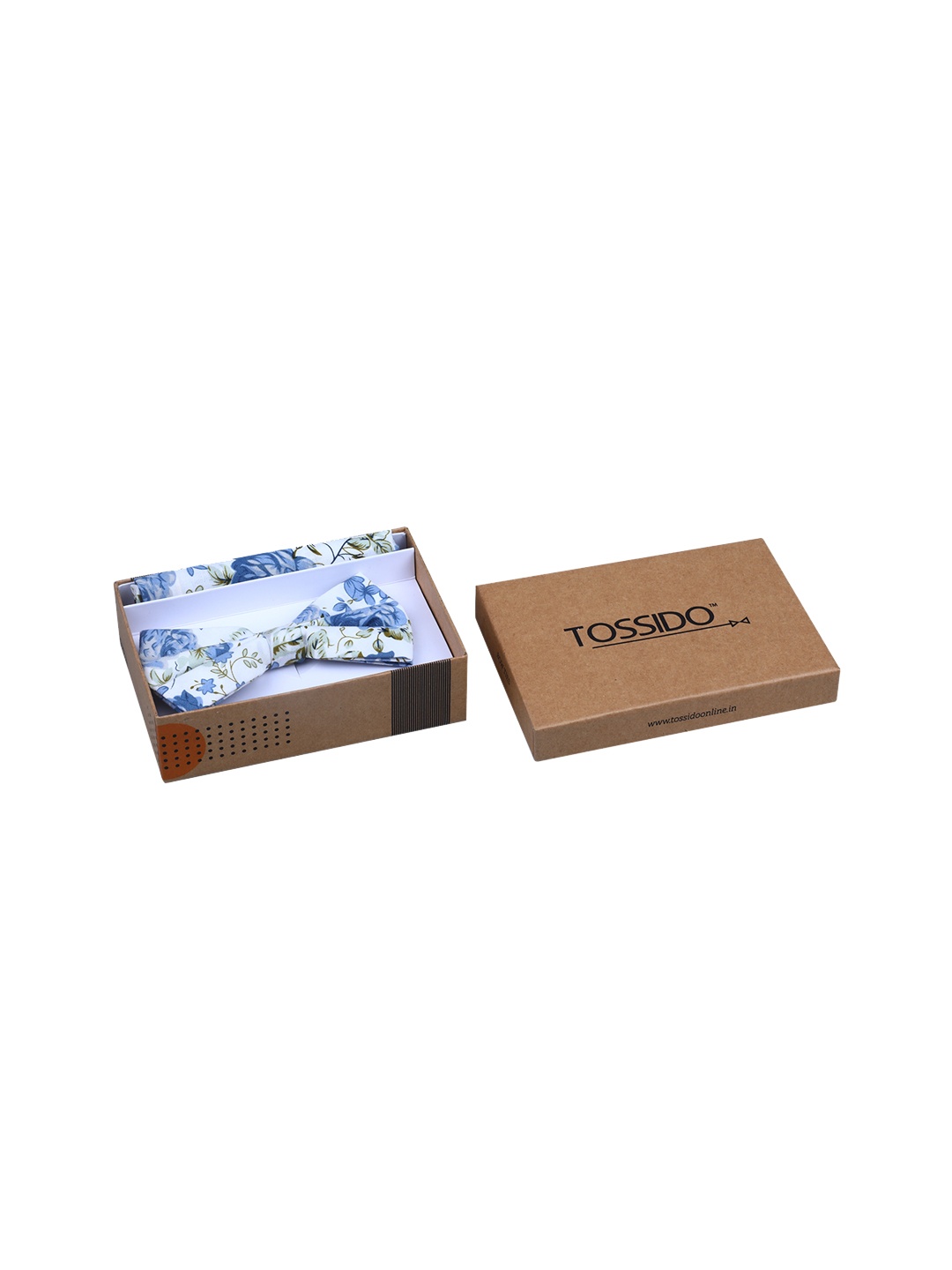 

Tossido White & Blue Printed Bow Tie & Pocket Square