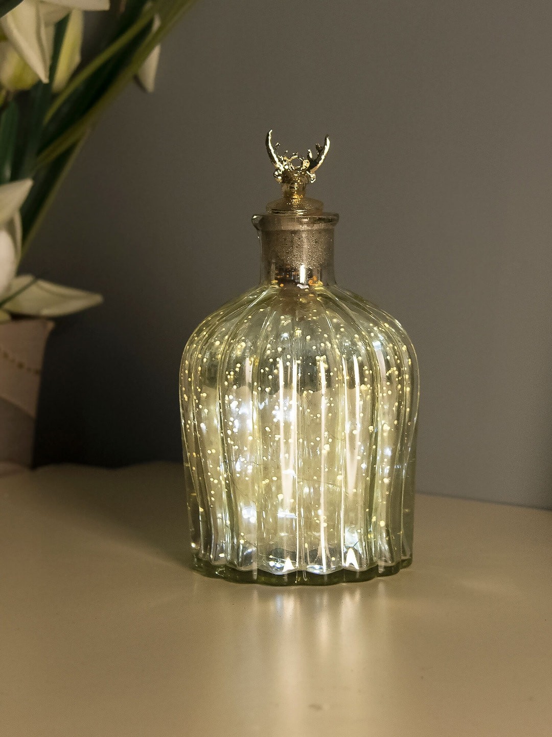

Homesake Silver-Toned Solid Handcrafted Flat Base Bottle Lamp