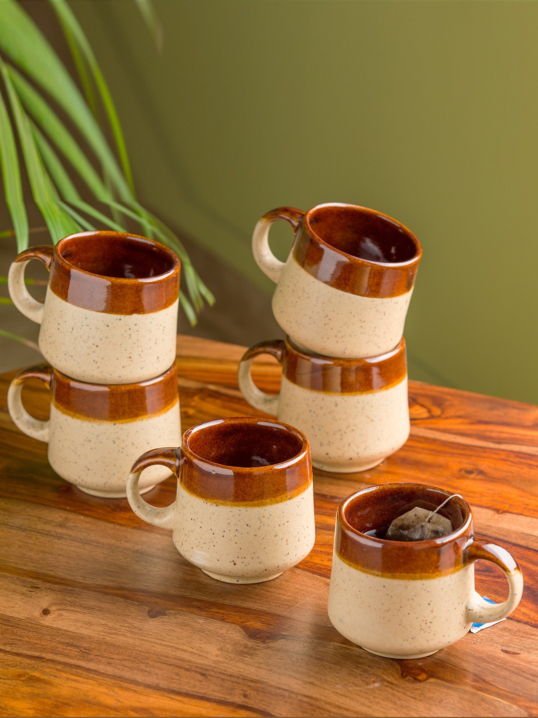 

ExclusiveLane Brown & Cream-Coloured Set of 6 Cocoa Sips Handglazed Tea & Coffee Cups