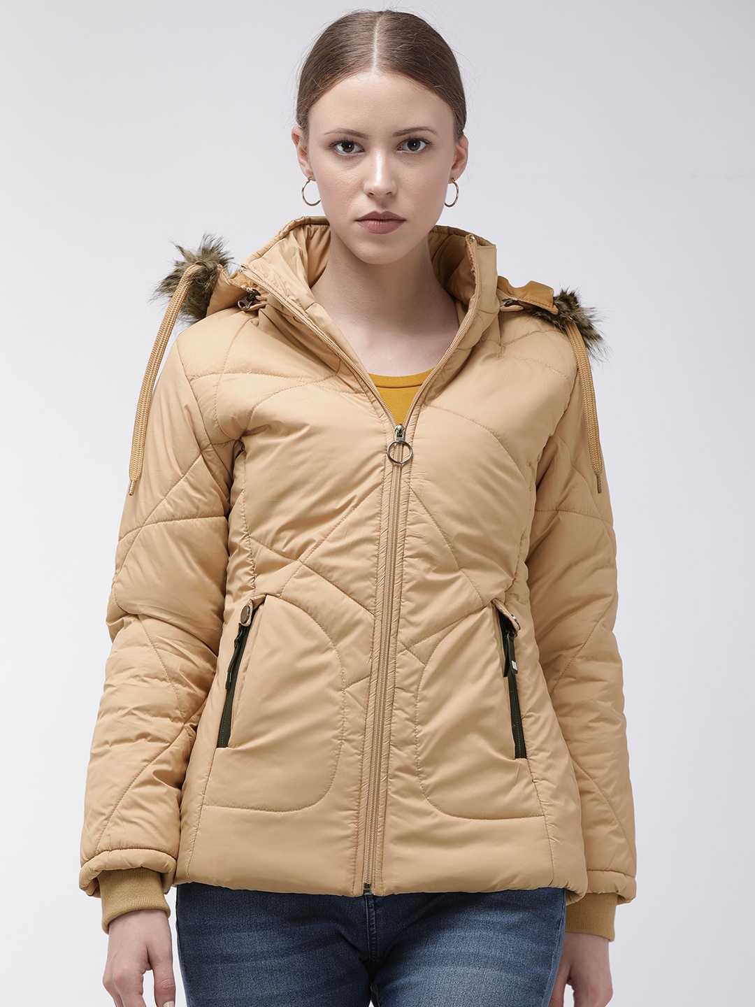 

Foreign Culture By Fort Collins Women Beige Solid Padded Jacket