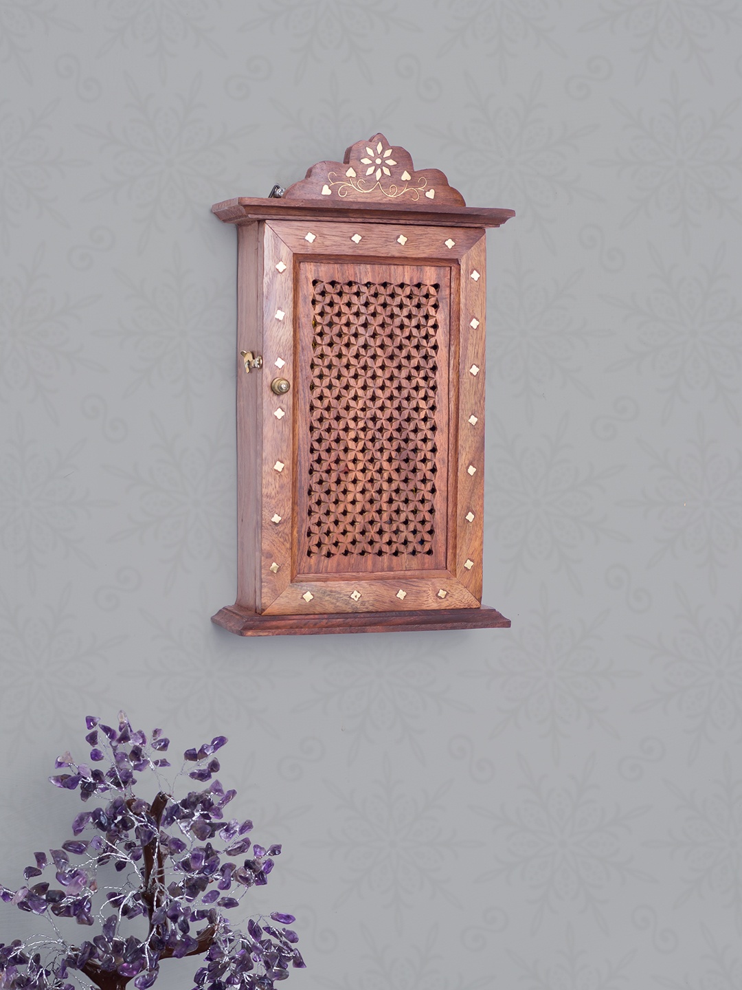 

Golden Peacock Brown Handcrafted Rectangle Shaped Decorative Key Holder