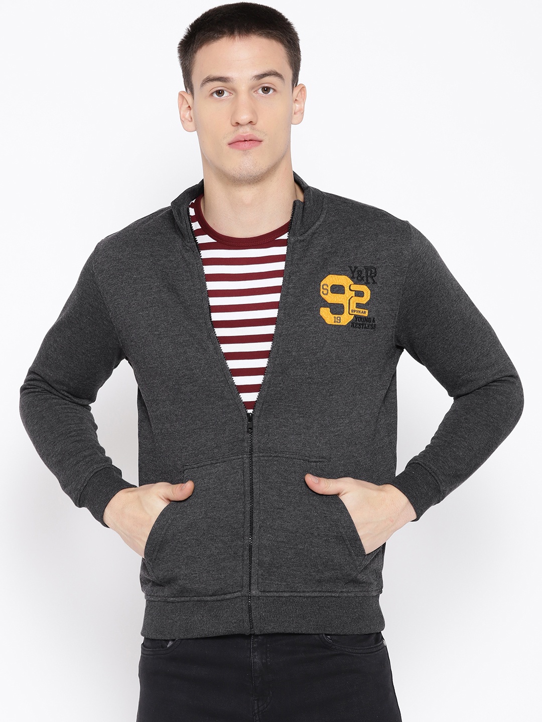 

SPYKAR Men Charcoal Grey Solid Sweatshirt