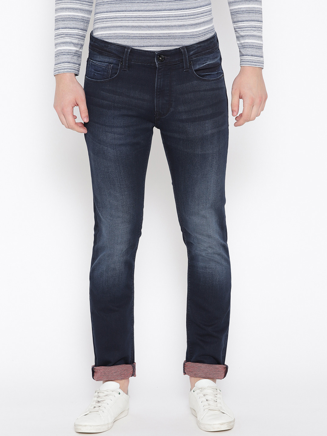 

Pepe Jeans Men Navy Blue Vapour-Slim Fit Low-Rise Clean Look Stretchable Jeans