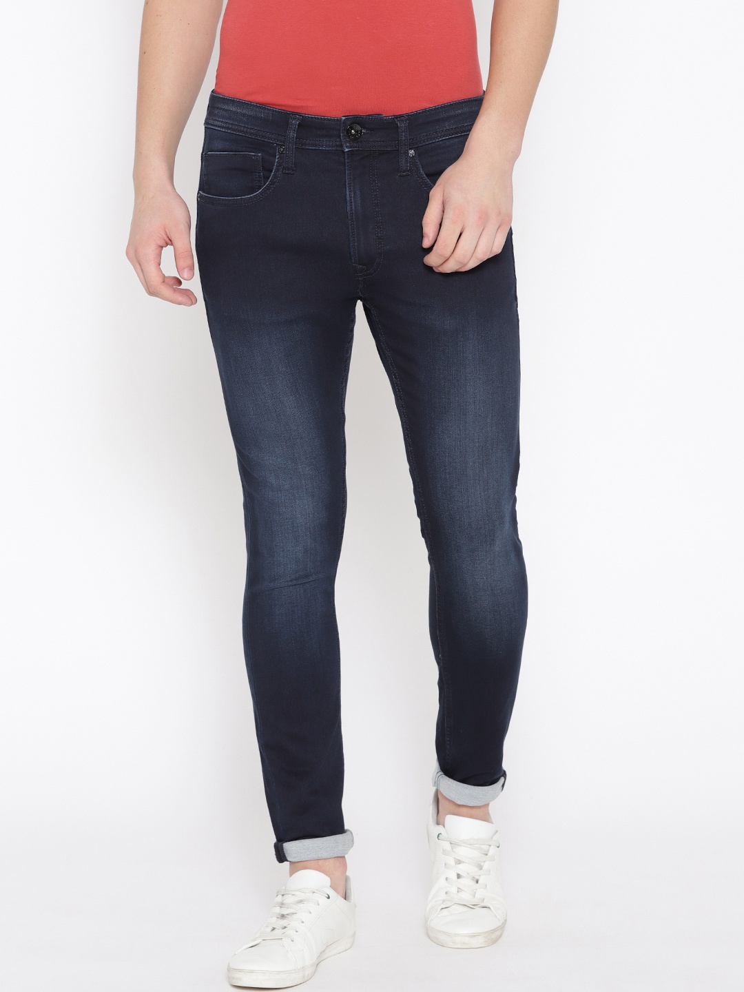 

Pepe Jeans Men Navy Blue Super Skinny Fit Mid-Rise Clean Look Stretchable Jeans