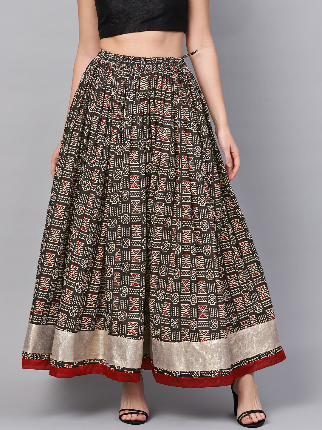 

Geroo Jaipur Hand Block Printed Brown Pure Cotton Skirt