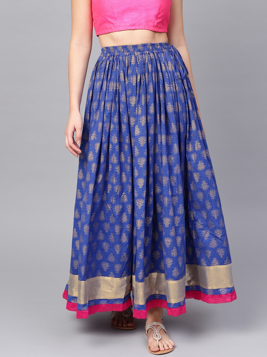 

Geroo Jaipur Hand Block Printed Blue Pure Cotton Sustainable Skirt