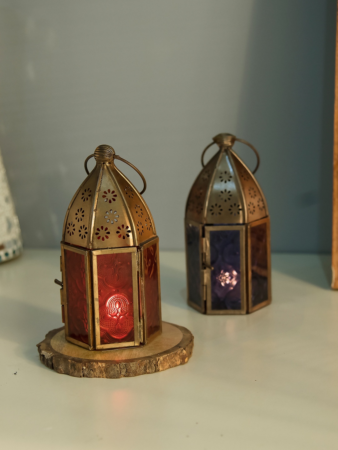 

Homesake Set of 2 Copper-Toned Moroccan Table Lanterns, Gold
