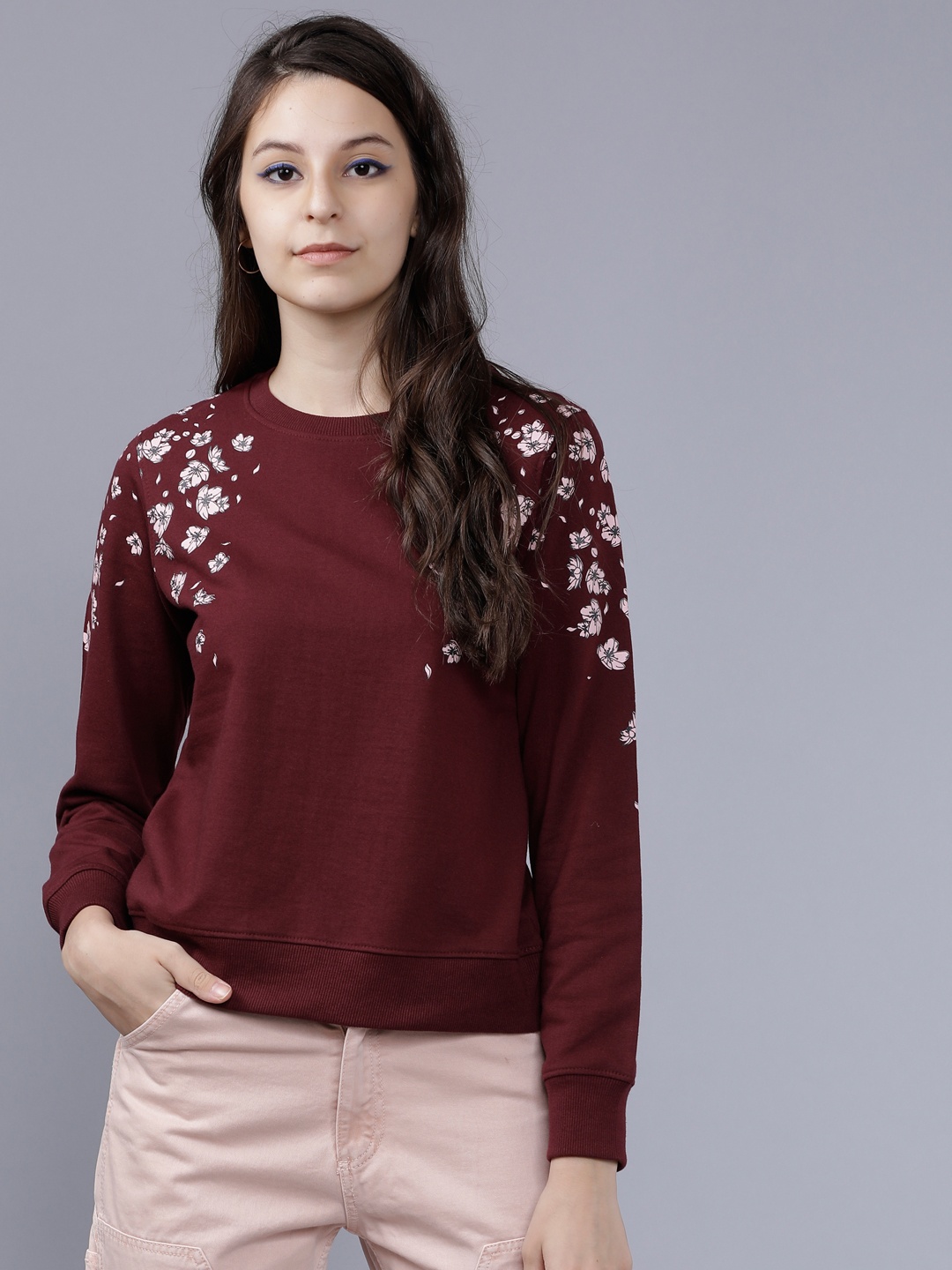 

Tokyo Talkies Women Burgundy Printed Sweatshirt