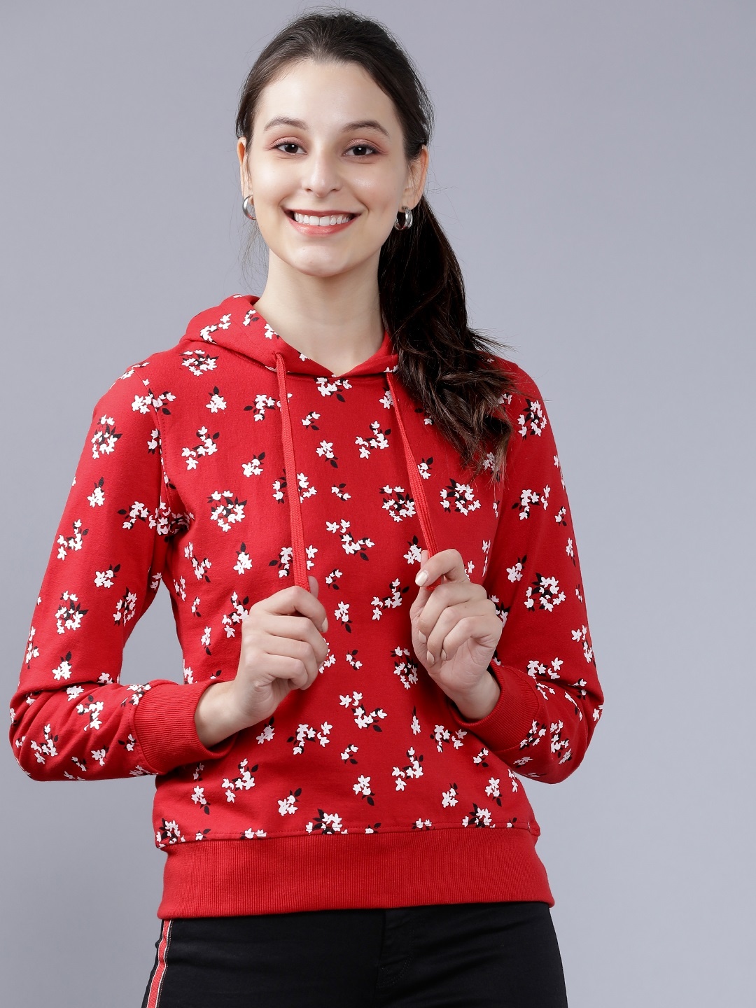 

Tokyo Talkies Women Red Printed Hooded Sweatshirt