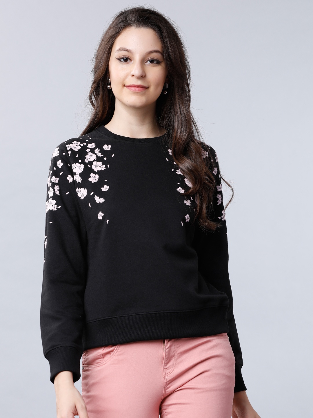 

Tokyo Talkies Women Black & Pink Printed Sweatshirt