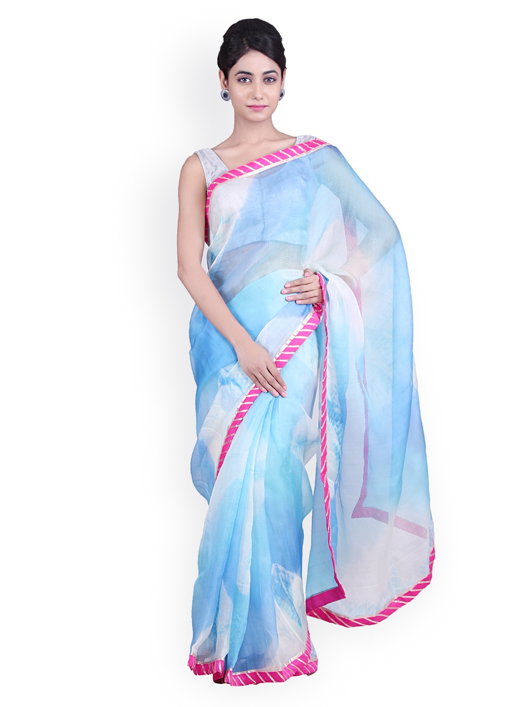 

Geroo Jaipur Blue Printed Kota Silk Traditinal Saree