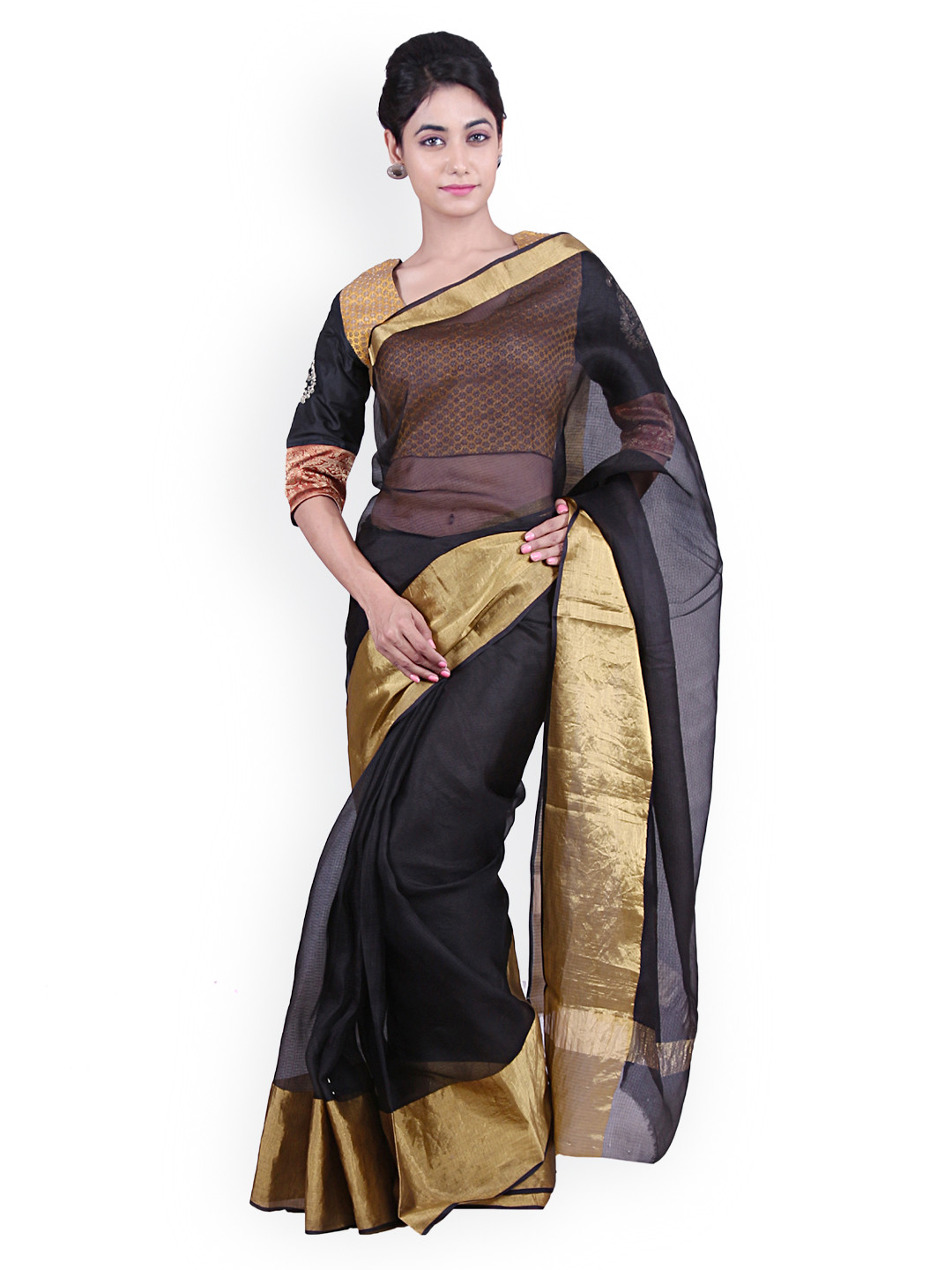

Geroo Jaipur Handcrafted Black Kota Silk Sustainable Saree