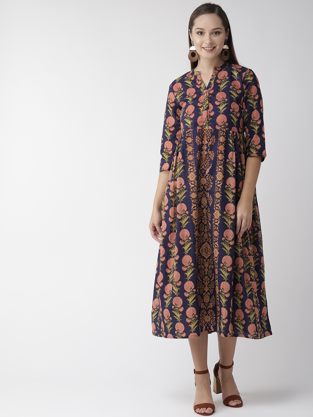 

RANGMAYEE Women Navy Blue & Red Printed Empire Dress