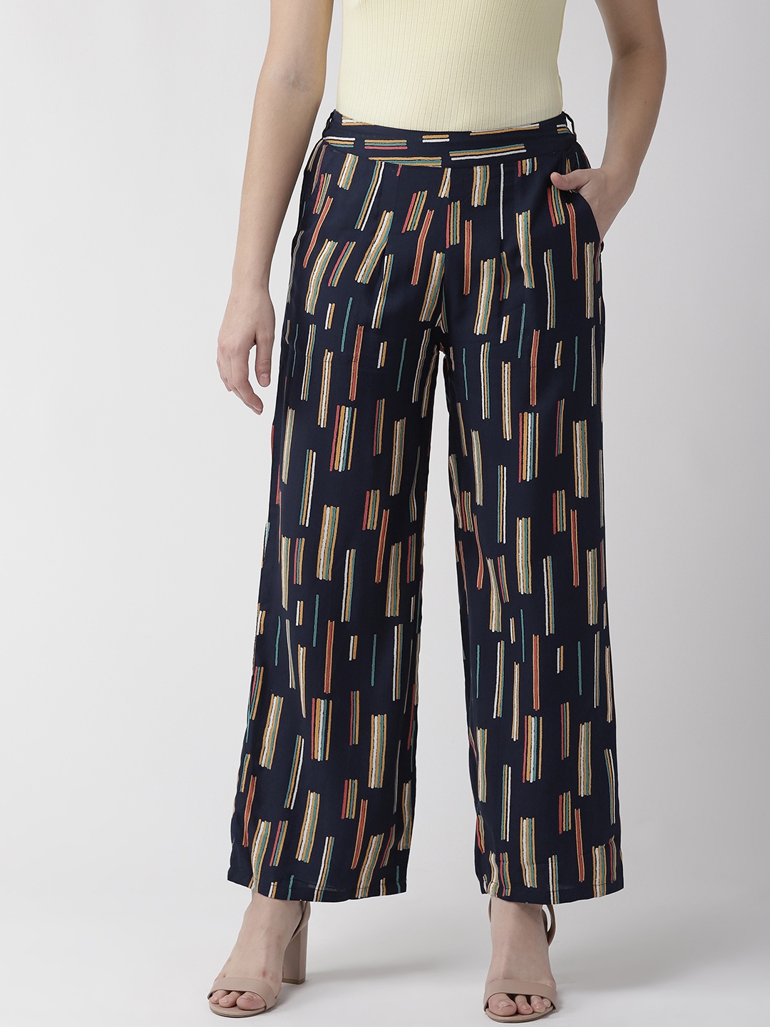 

RANGMAYEE Women Navy Blue & Beige Printed Straight Palazzos