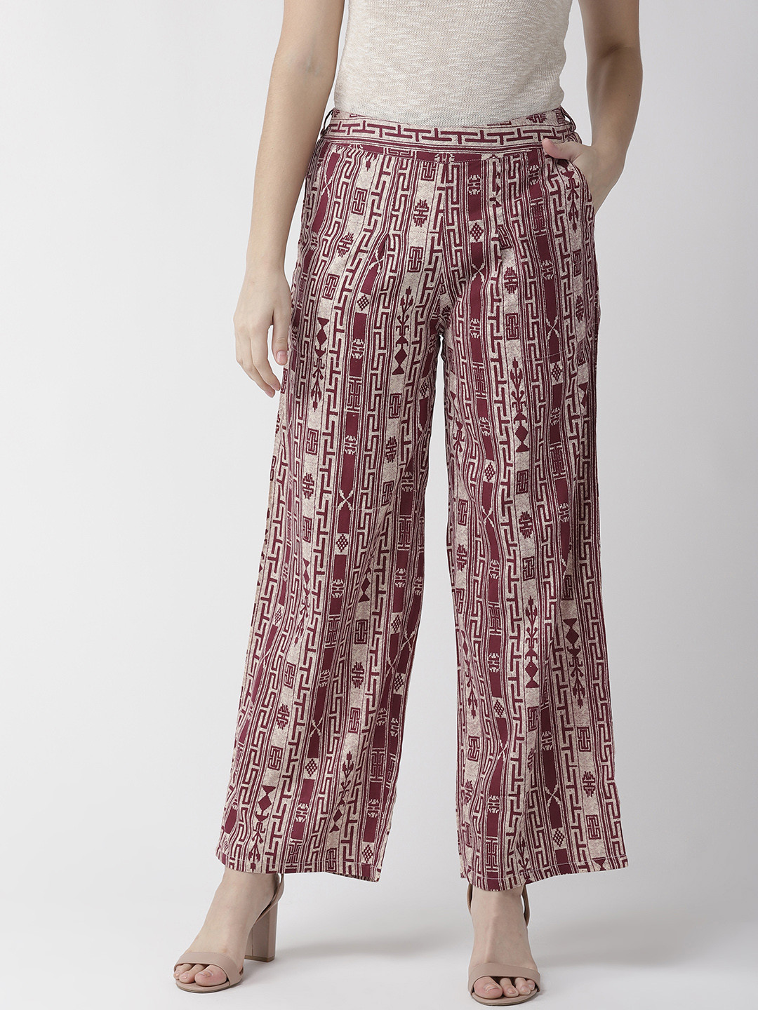 

RANGMAYEE Women Maroon & Beige Printed Straight Palazzos