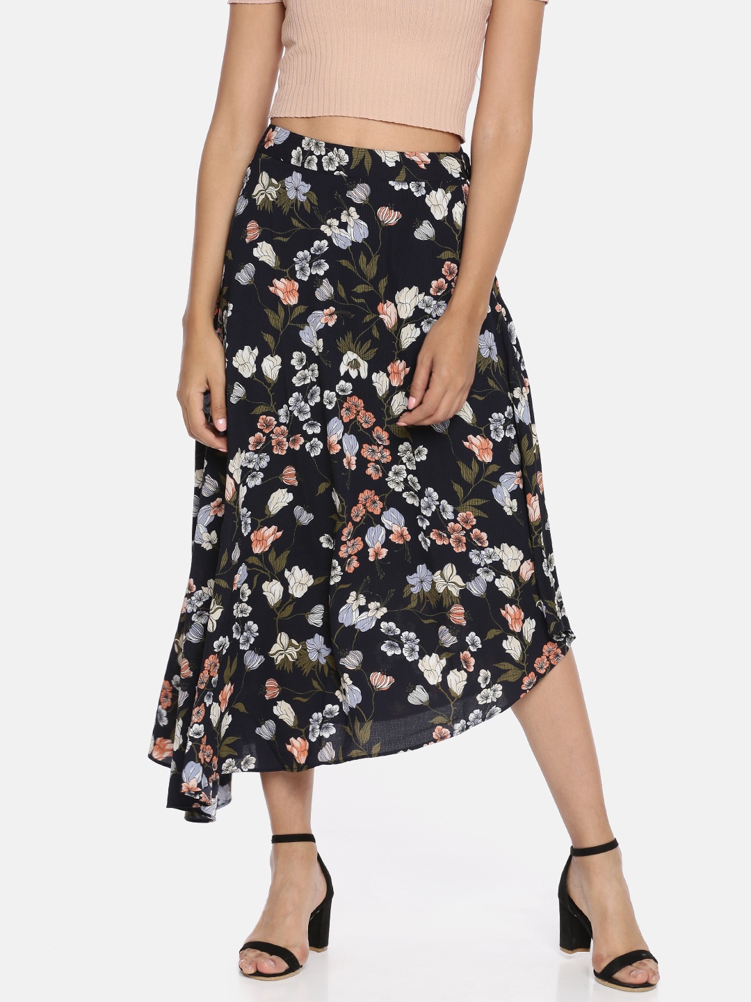 

AND Women Navy Blue Printed Flared Skirt