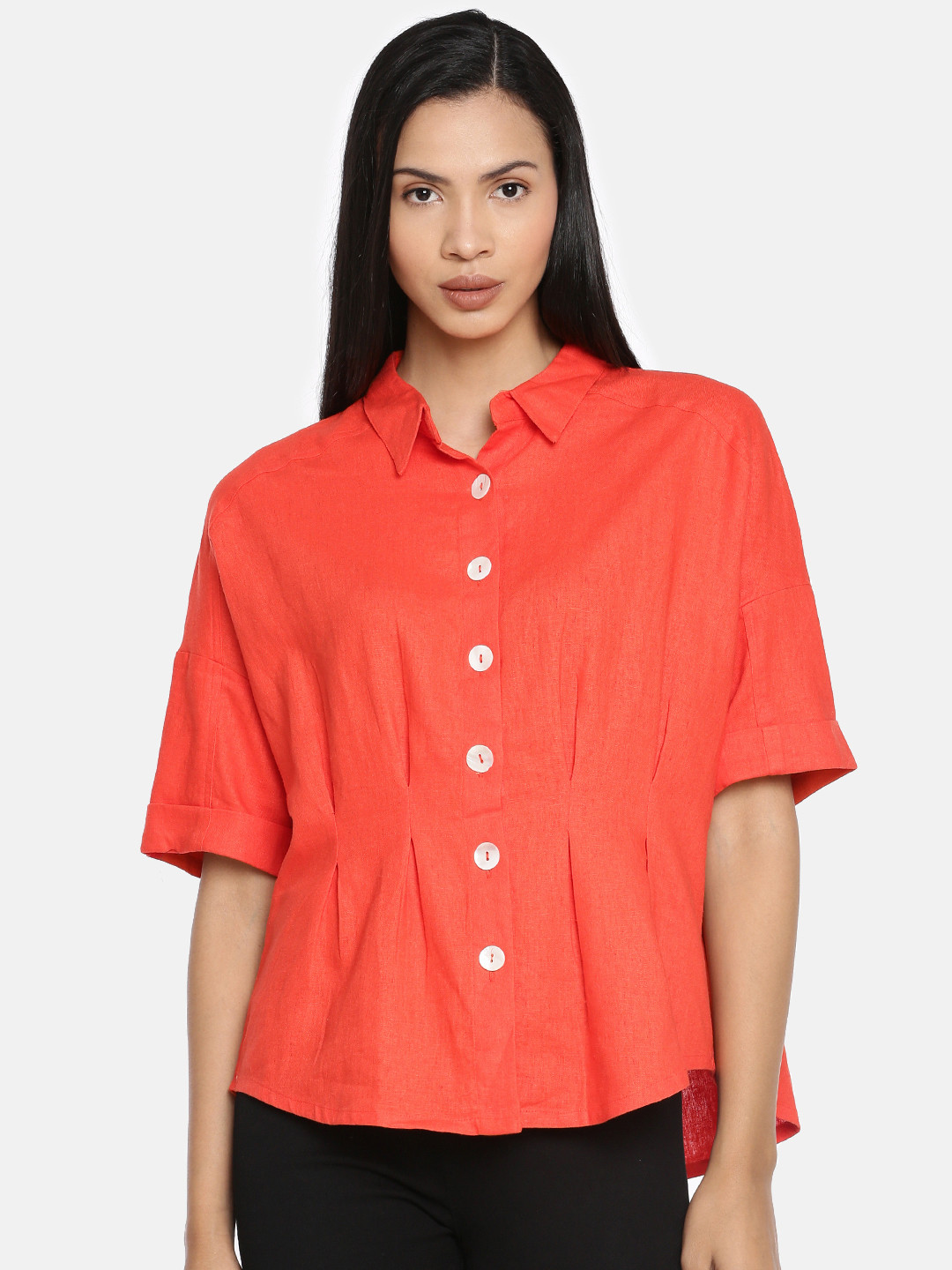 

AND Women Orange Solid Shirt Style Top
