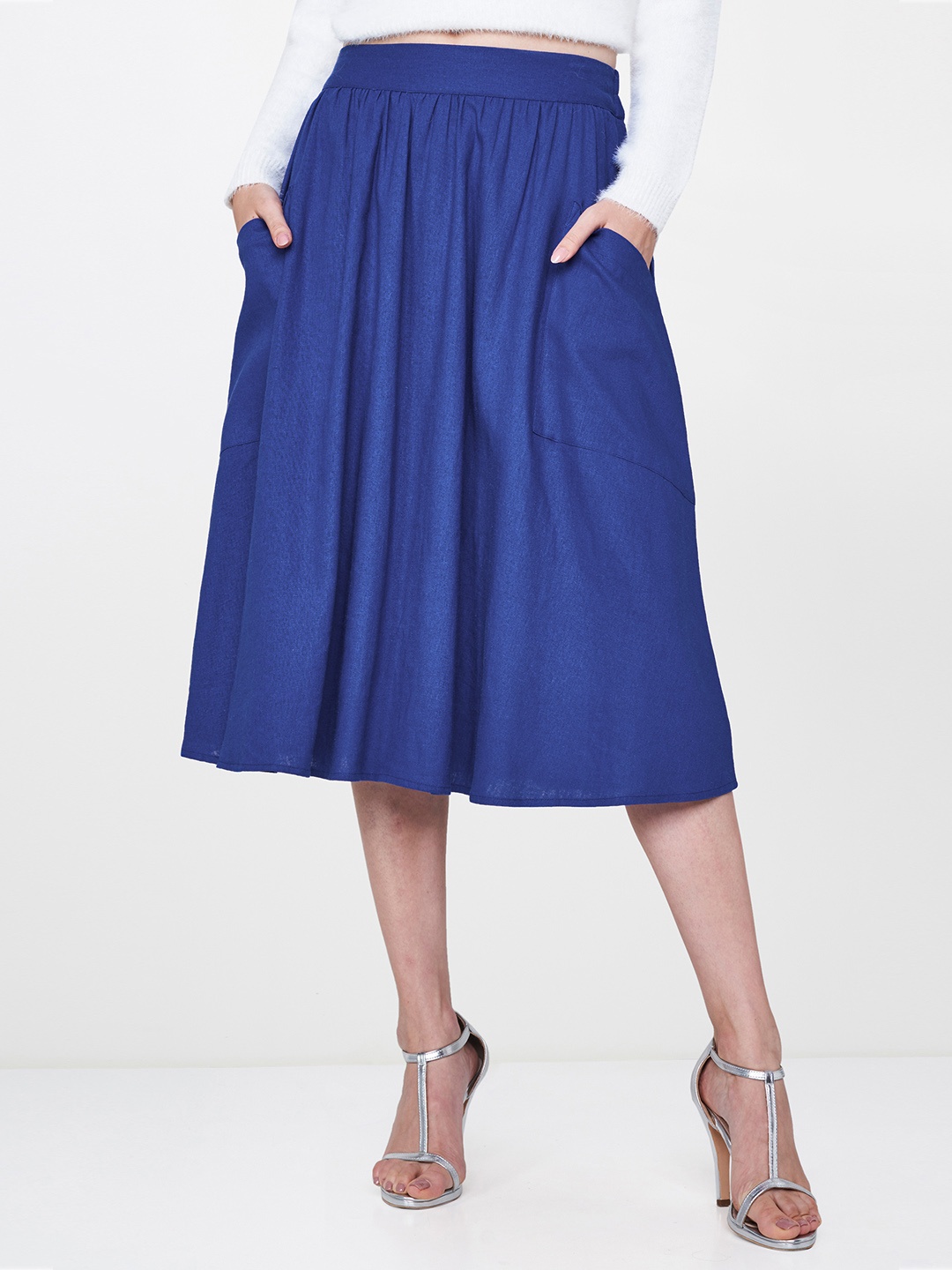

AND Women Blue Solid A-Line Skirt