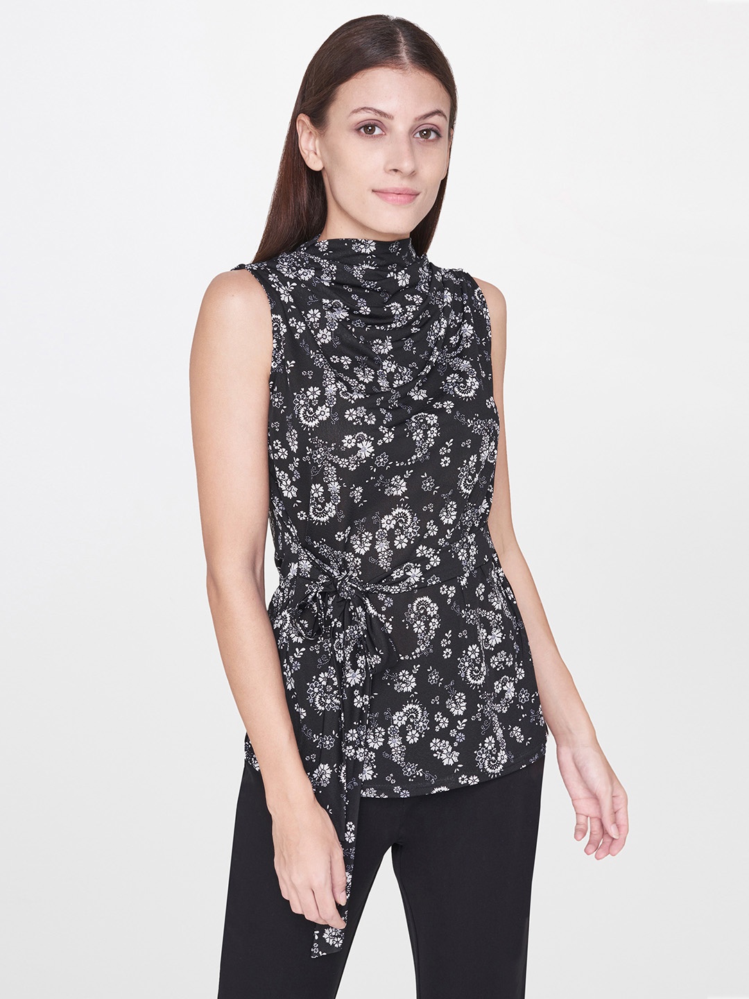 

AND Women Black & White Printed Top