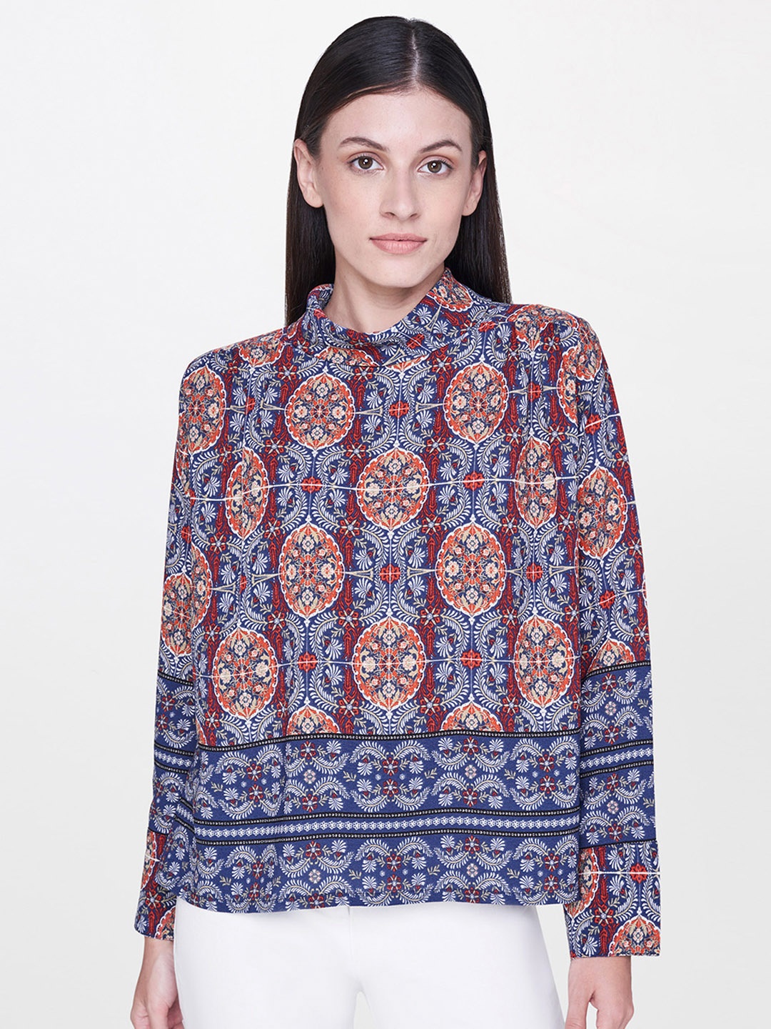 

AND Women Navy Blue Printed Top