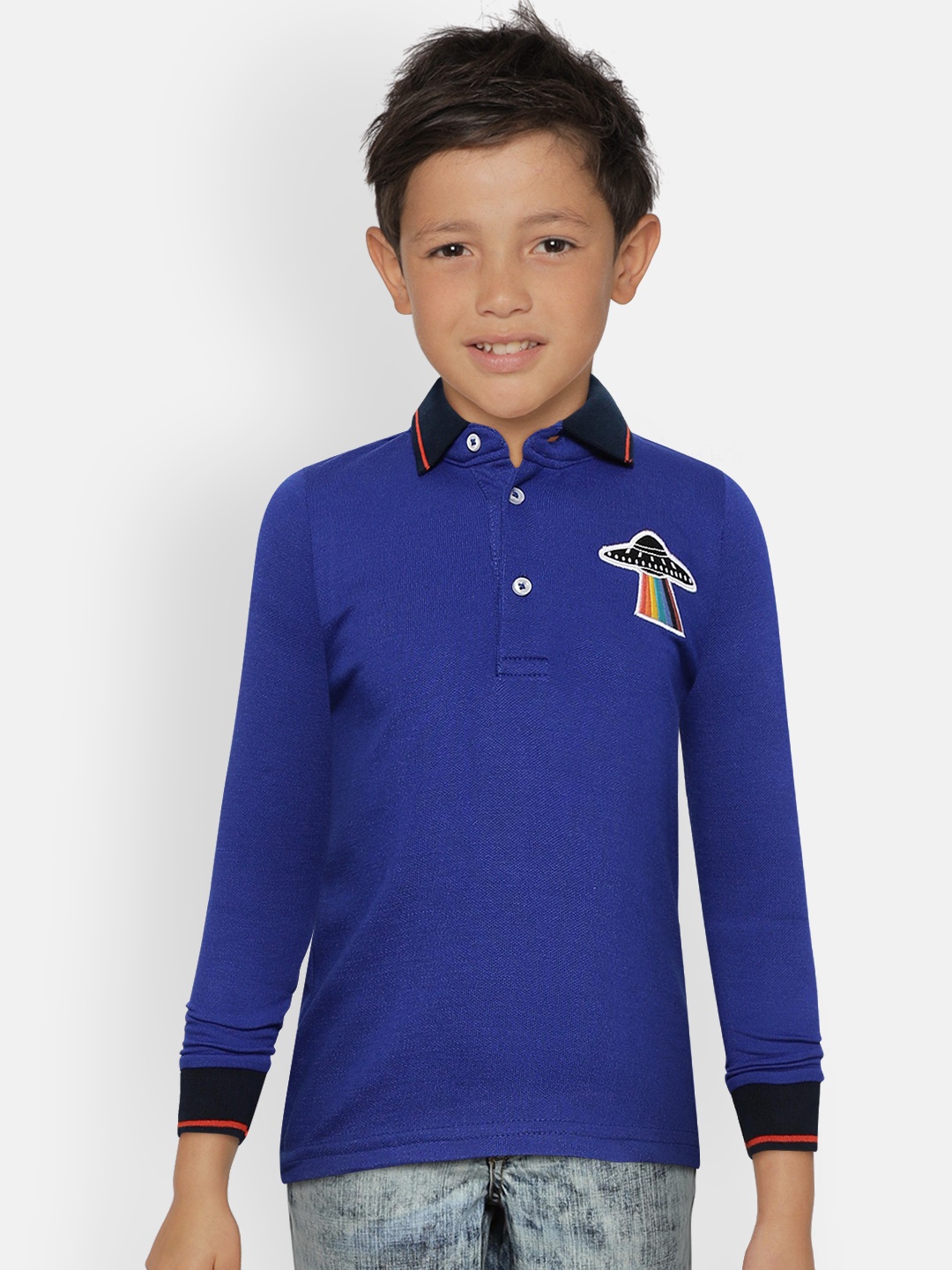 

Nauti Nati Boys Navy Blue Solid Polo Collar Pure Cotton T-shirt