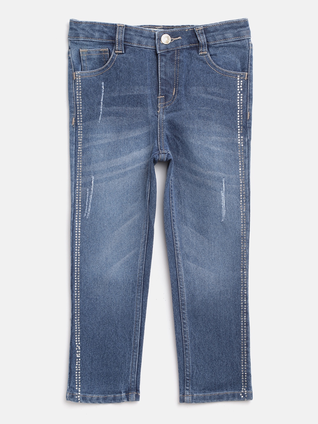 

Nauti Nati Girls Blue Regular Fit Mid-Rise Low Distress Stretchable Jeans