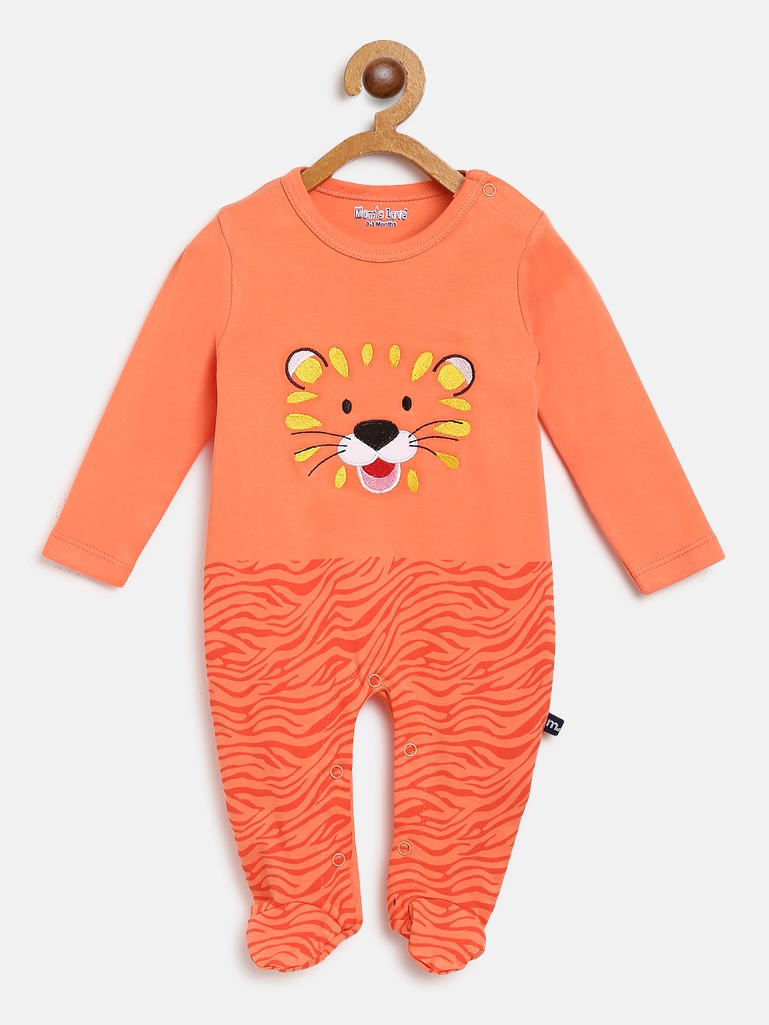 

Moms Love Boys Orange Embroidered Sleepsuit with Printed Detail