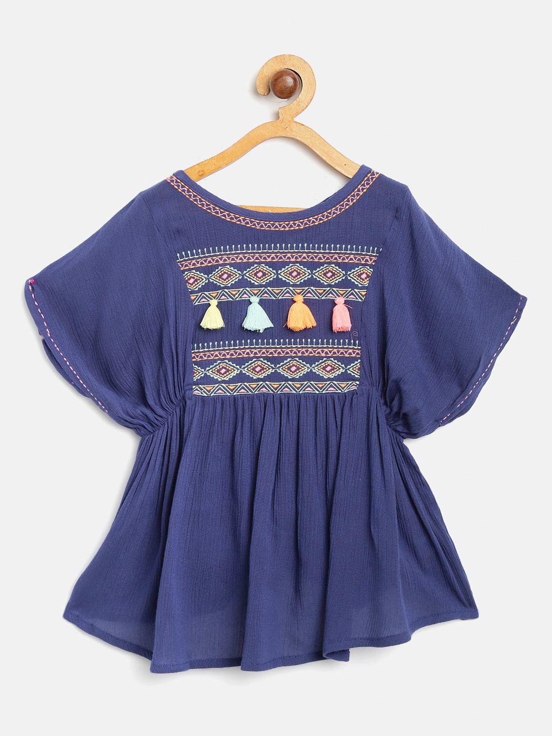 

Nauti Nati Girls Navy Blue Embroidered Kaftan Top