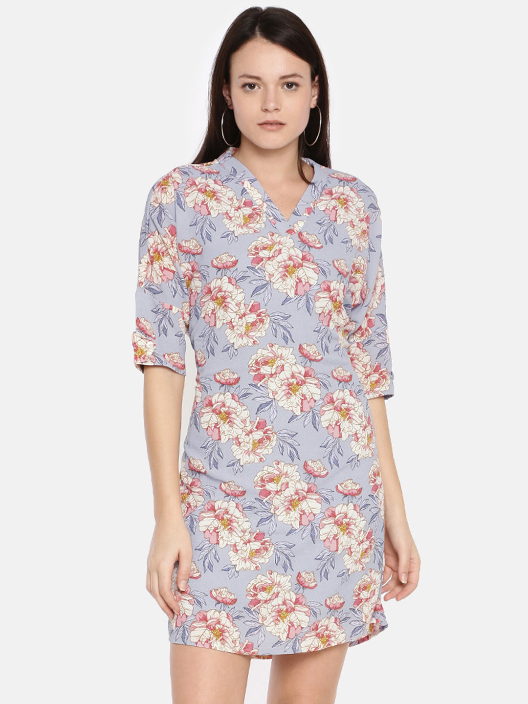 

AND Women Blue & Pink Floral Printed Sheath Dress