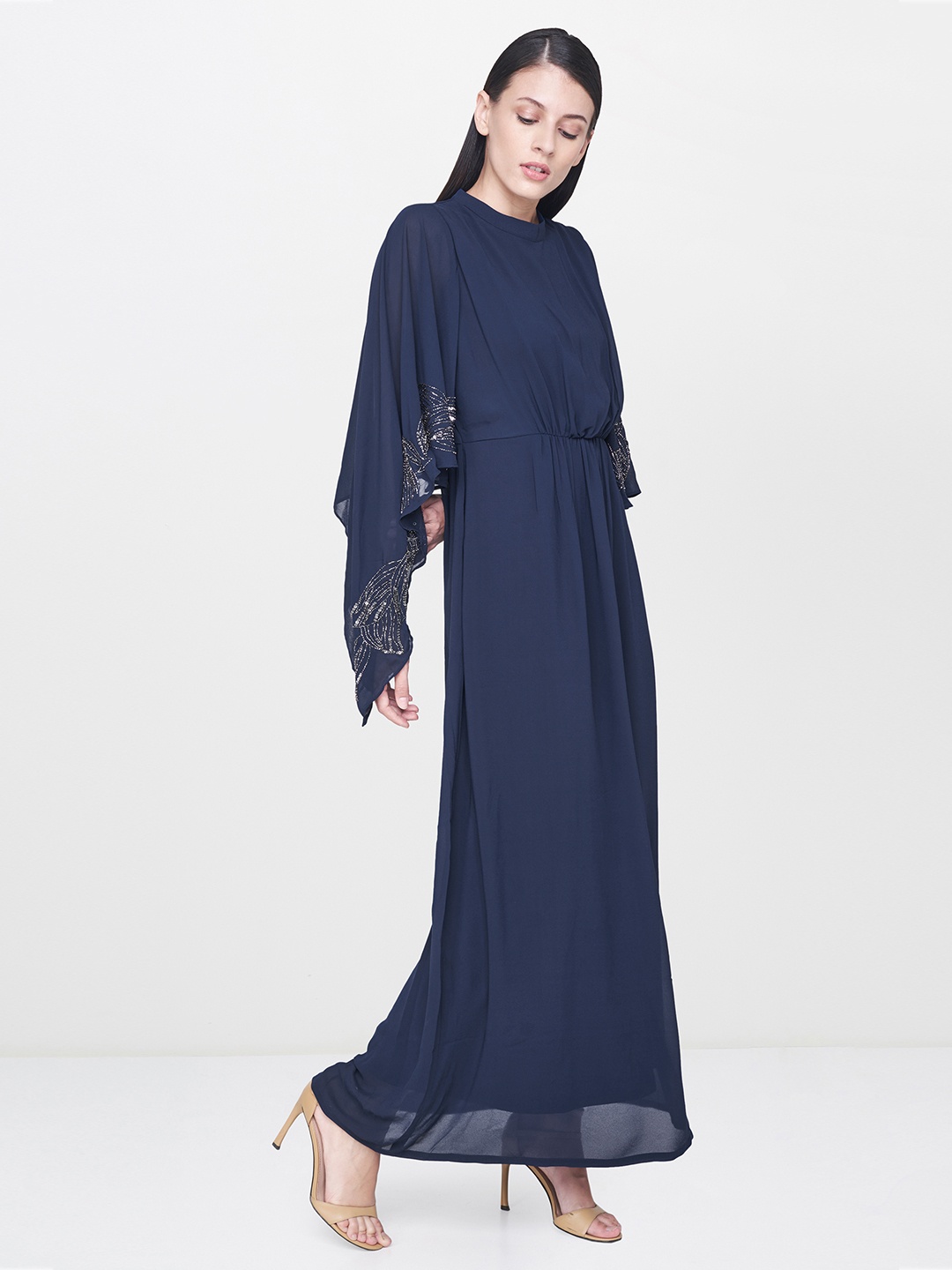 

AND Women Navy Blue Solid Maxi Dress