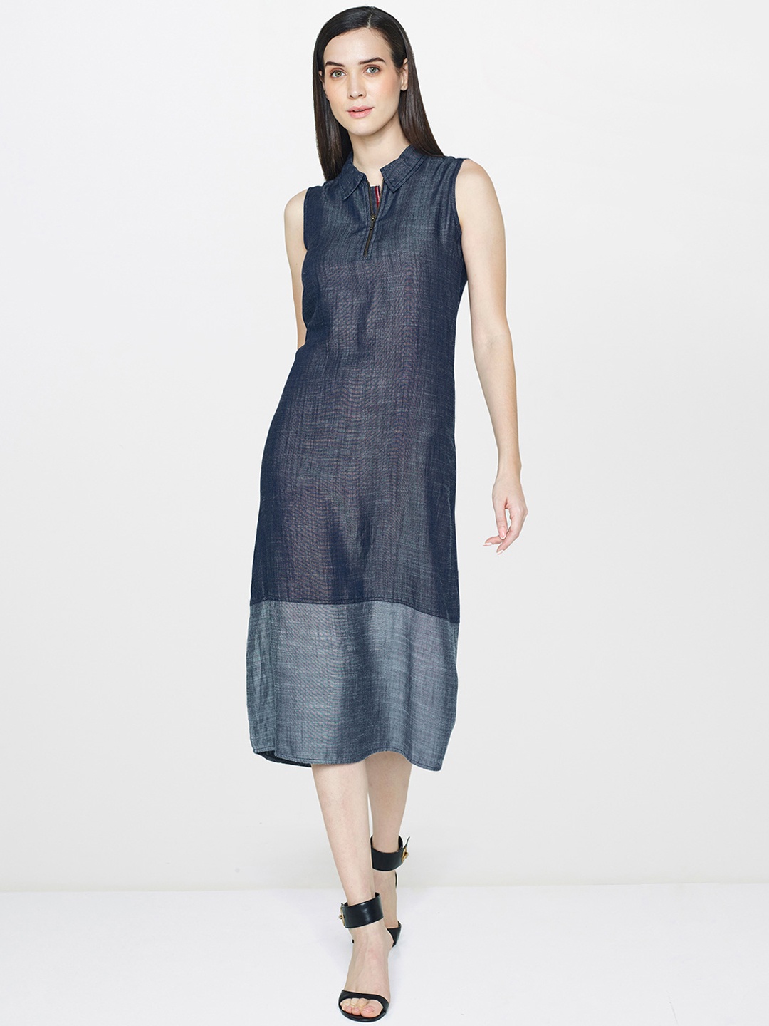 

AND Women Blue Solid A-Line Dress