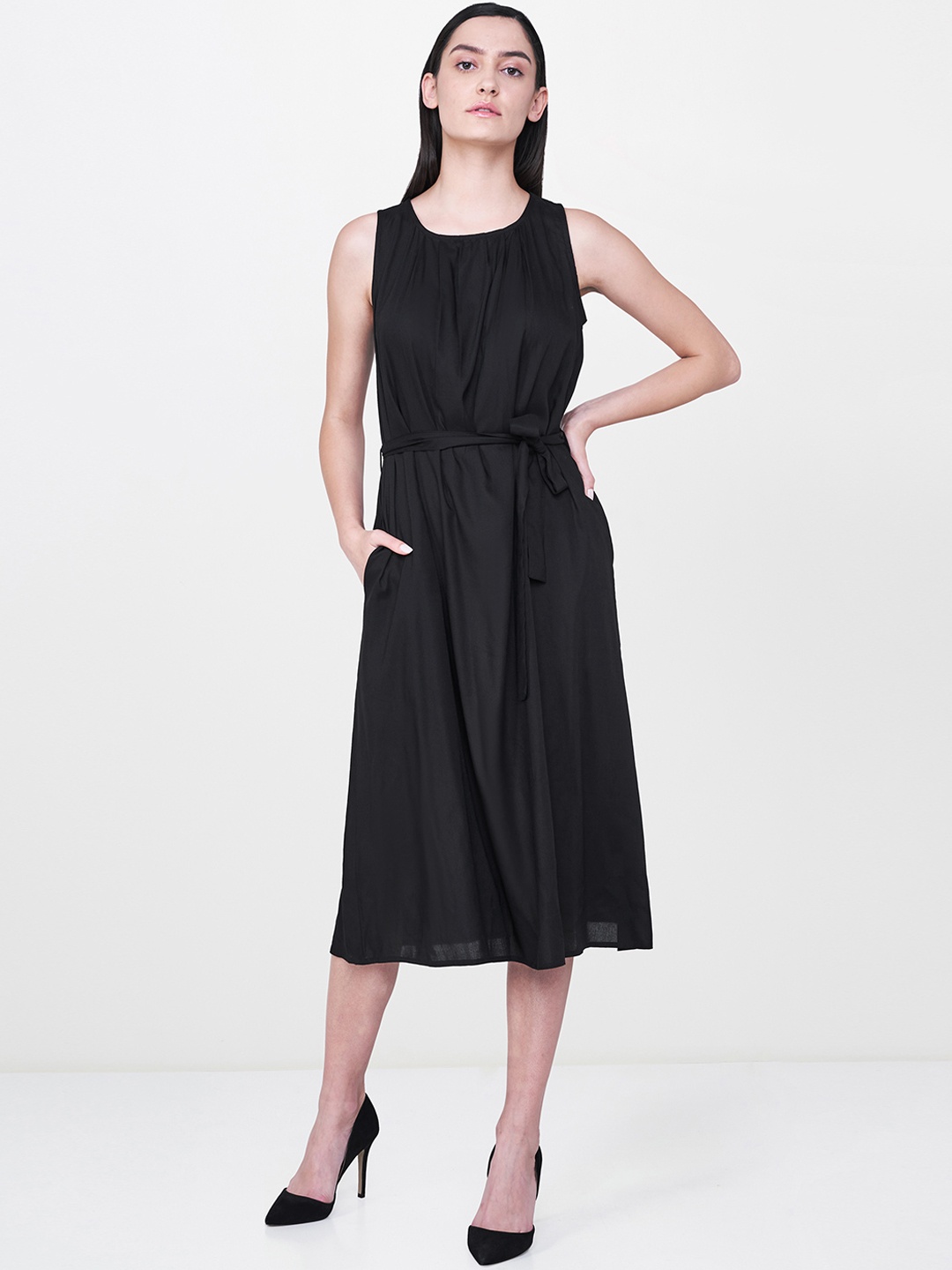 

AND Women Black Solid A-Line Dress